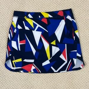 Ralph Lauren RLX Blue Red Yellow White Geometric Print Stretch Skirt Skort SMALL